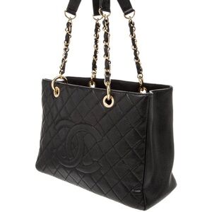 Chanel Black Quilted Grand Shopper Tote Shoulder Bag with Gold Hardware